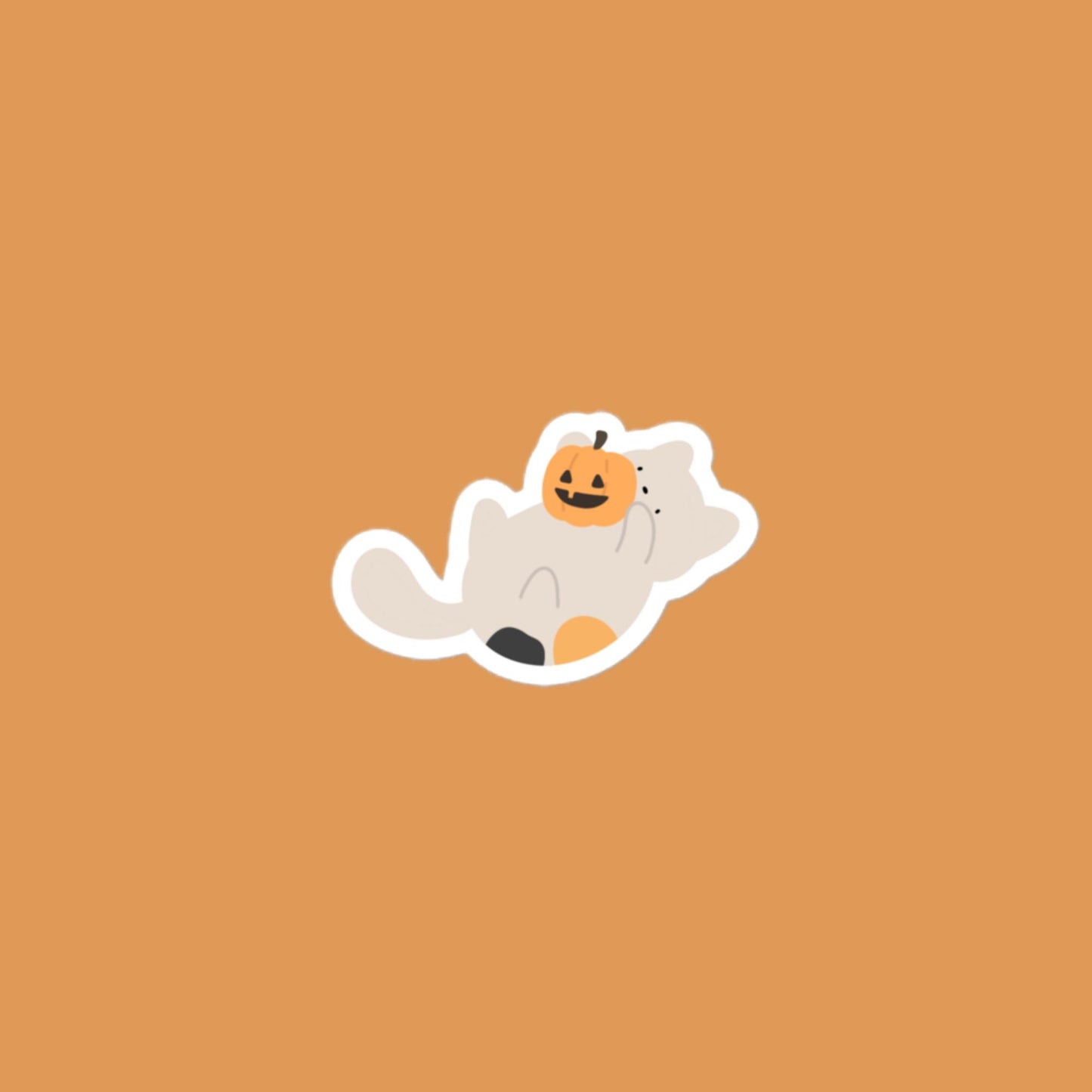 Vinyl Sticker Playful Pumpkin Cat Sticker 3″×3″ Shop All Spooky Cat Spooky Cat Stickers Stickers