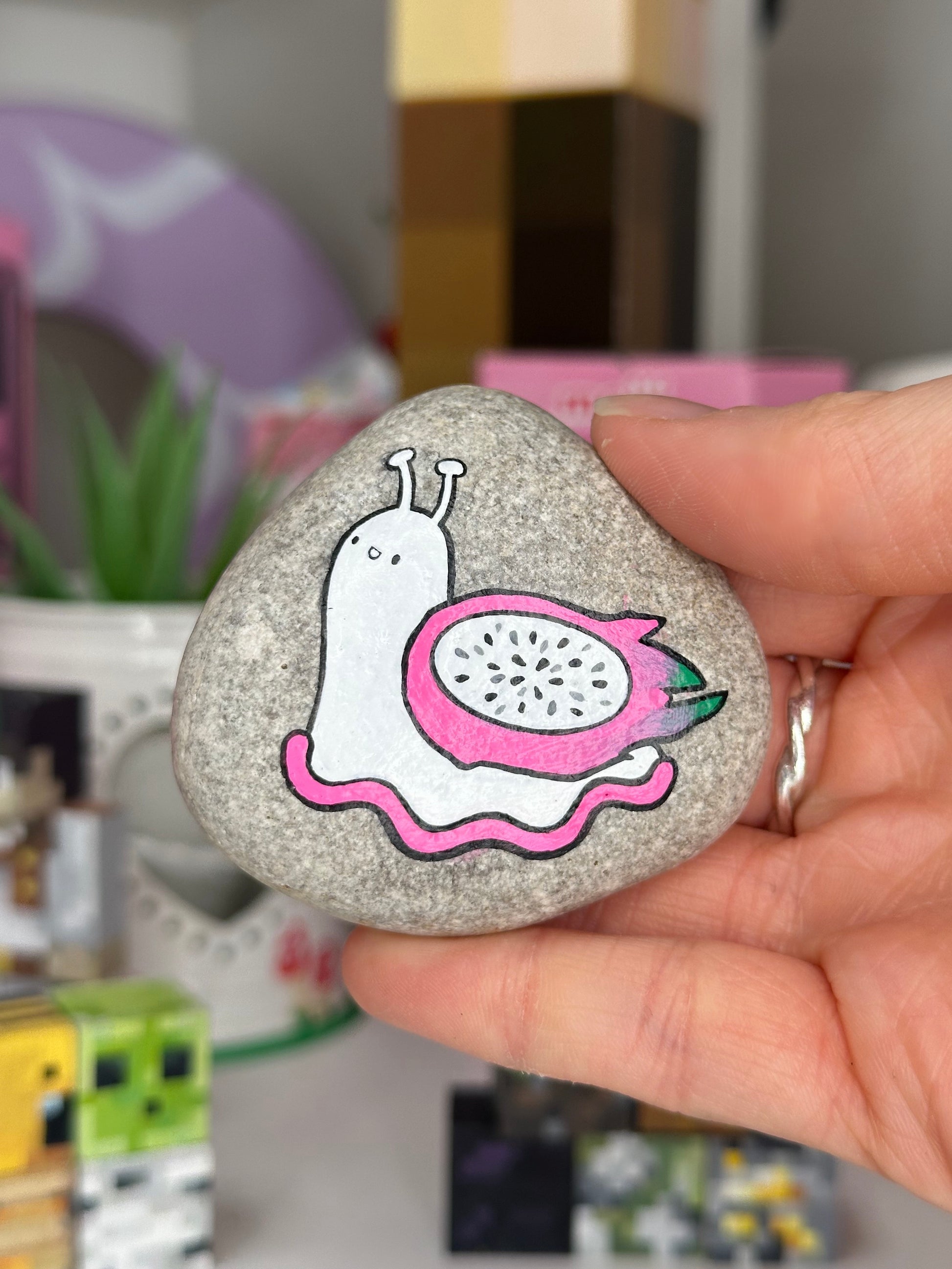 Pebbles Dragonfruit Snail Pebble not sold original artwork Pebble pebbles Shop All