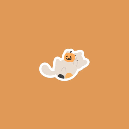 Vinyl Sticker Playful Pumpkin Cat Sticker 3″×3″ Shop All Spooky Cat Spooky Cat Stickers Stickers