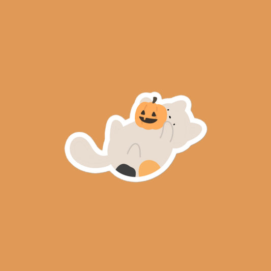 Vinyl Sticker Playful Pumpkin Cat Sticker 4″×4″ Shop All Spooky Cat Spooky Cat Stickers Stickers