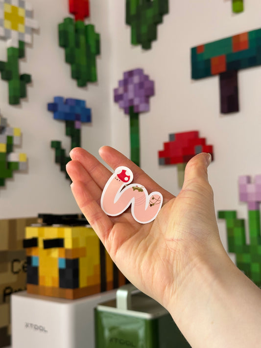 Mushroom Worm Vinyl Sticker